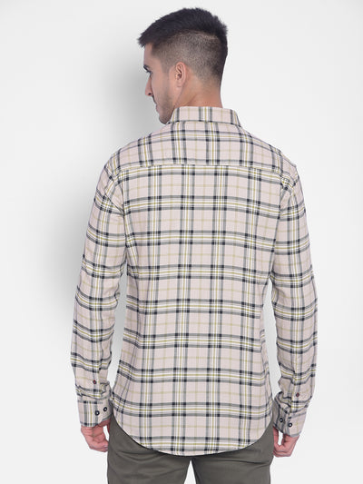 Beige Checked Shirt-Men Jeans-Crimsoune Club