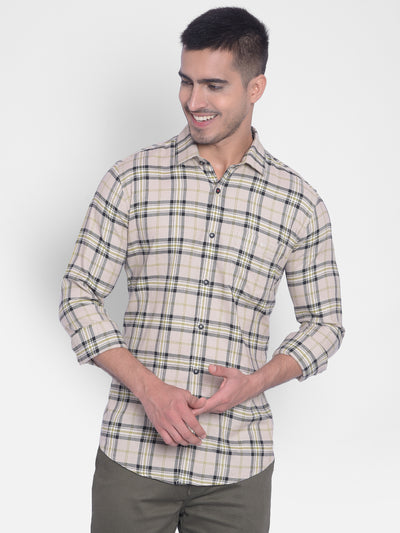 Beige Checked Shirt-Men Jeans-Crimsoune Club