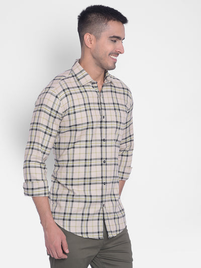Beige Checked Shirt-Men Jeans-Crimsoune Club