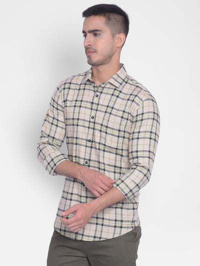 Beige Checked Shirt-Men Jeans-Crimsoune Club