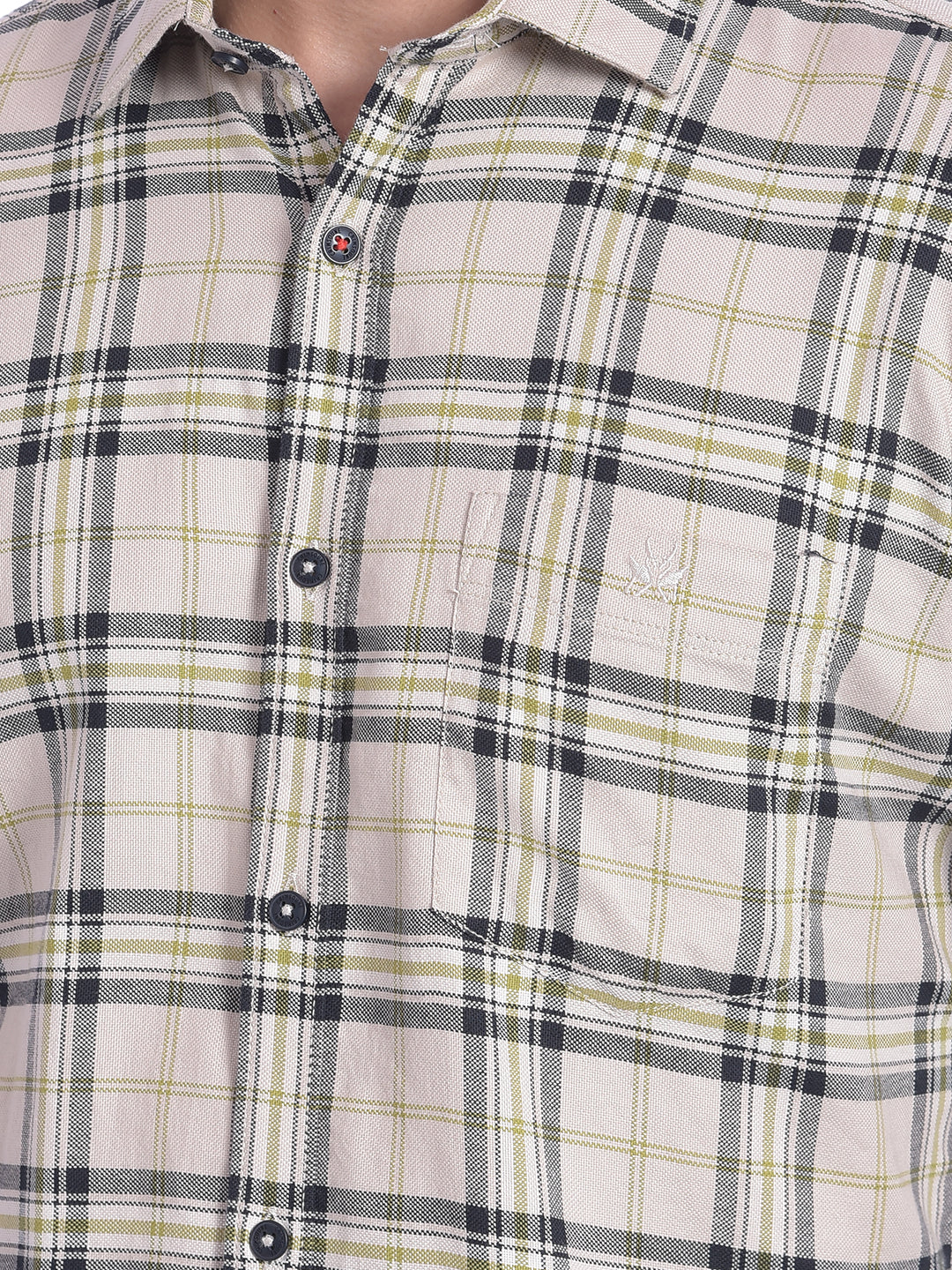 Beige Checked Shirt-Men Jeans-Crimsoune Club