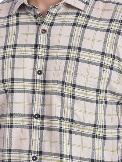 Beige Checked Shirt-Men Jeans-Crimsoune Club