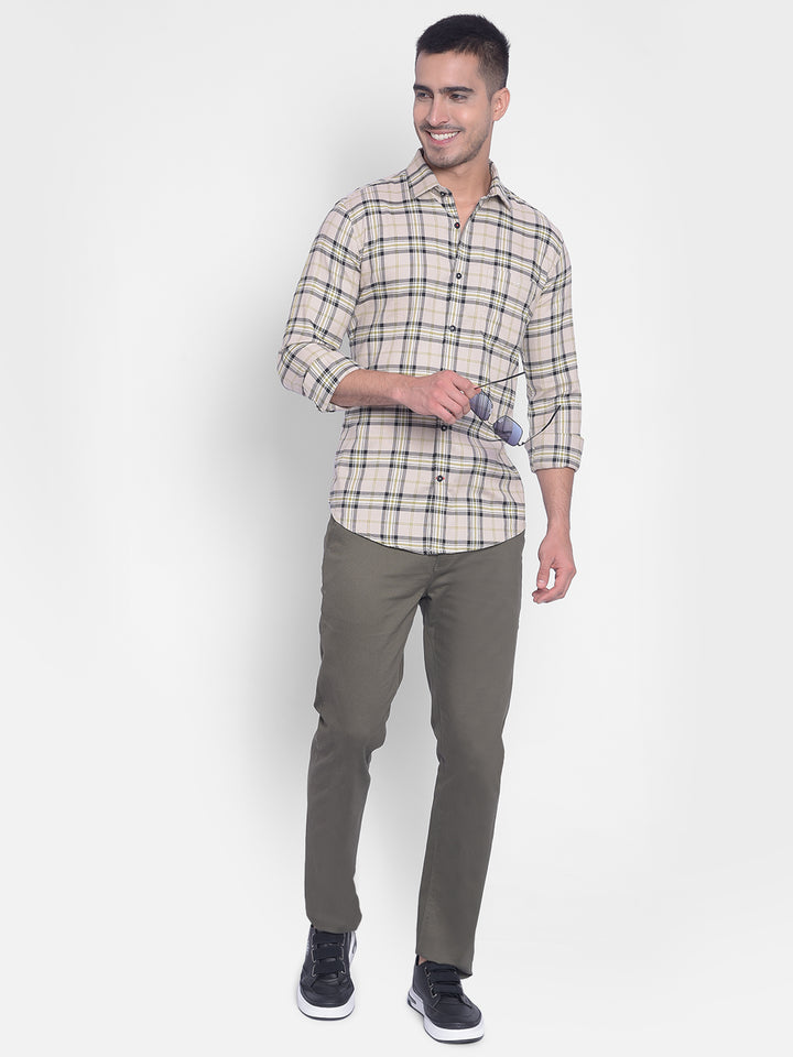 Beige Checked Shirt-Men Jeans-Crimsoune Club