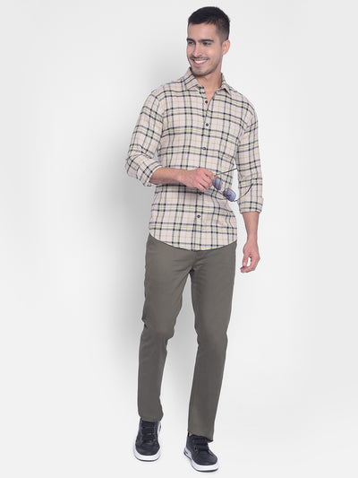 Beige Checked Shirt-Men Jeans-Crimsoune Club