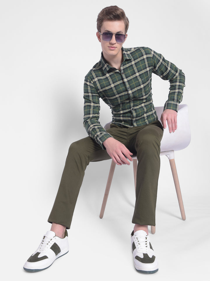 Green Checked Shirt-Men Shirts-Crimsoune Club