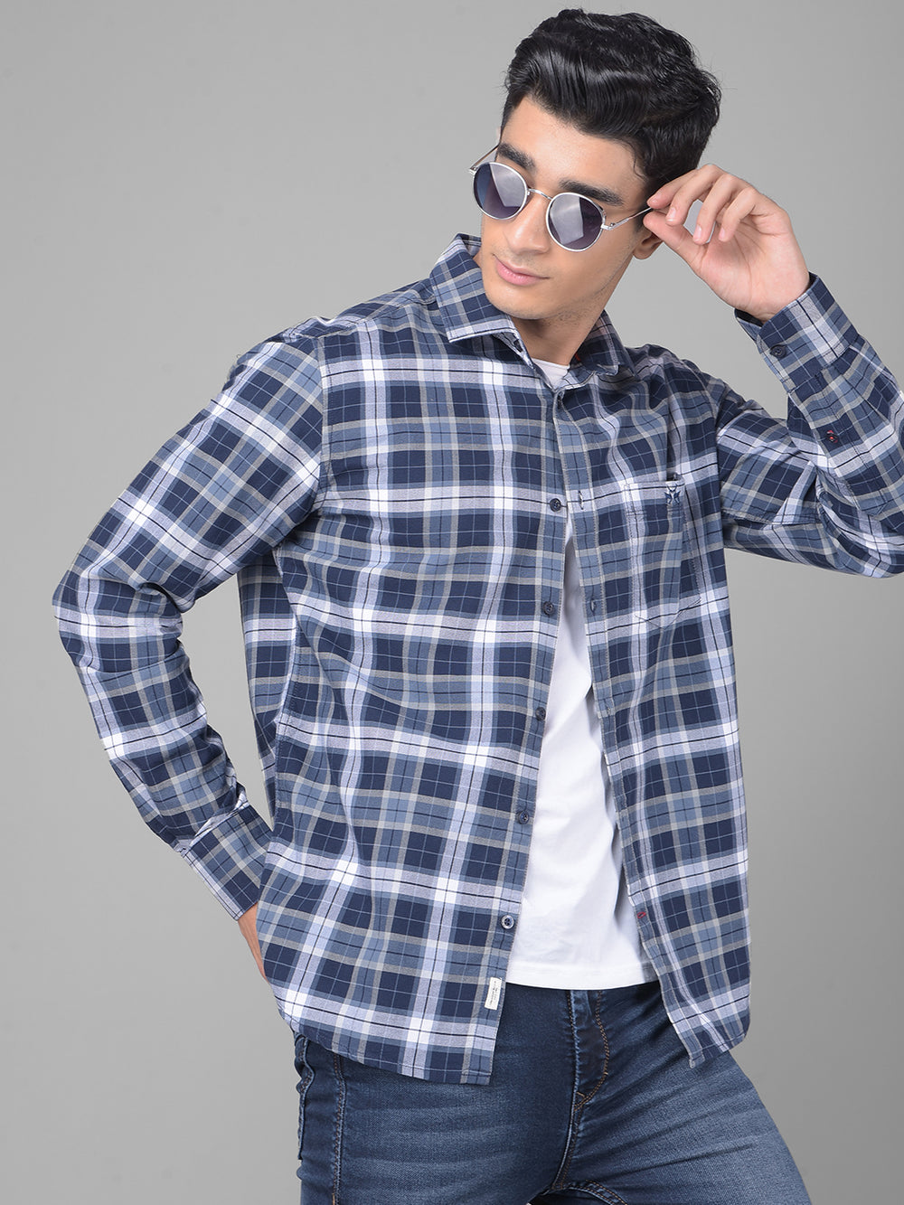 Navy Blue Checked Shirt-Men Shirts-Crimsoune Club