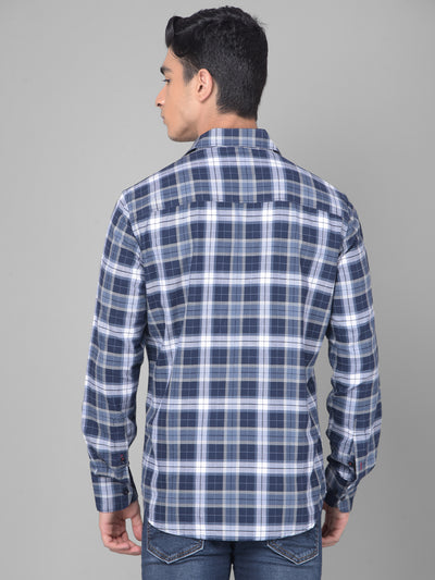 Navy Blue Checked Shirt-Men Shirts-Crimsoune Club