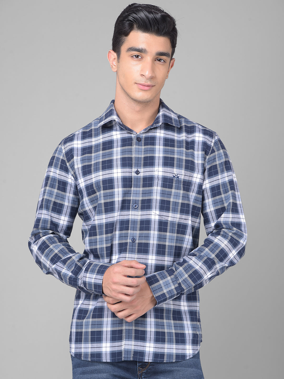 Navy Blue Checked Shirt-Men Shirts-Crimsoune Club