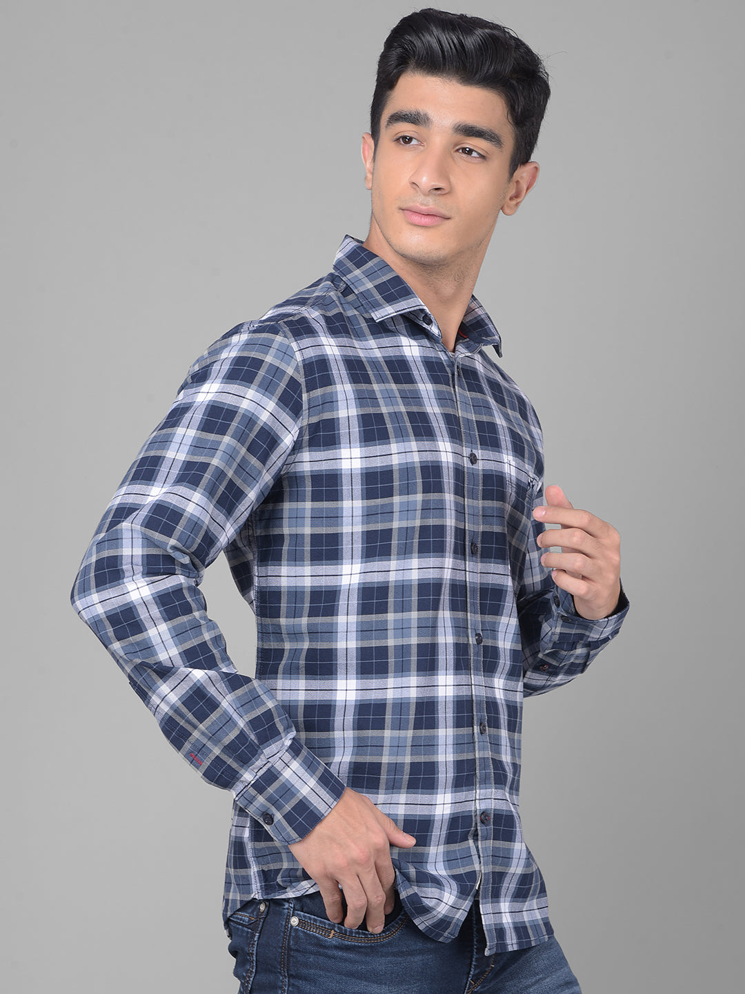 Navy Blue Checked Shirt-Men Shirts-Crimsoune Club