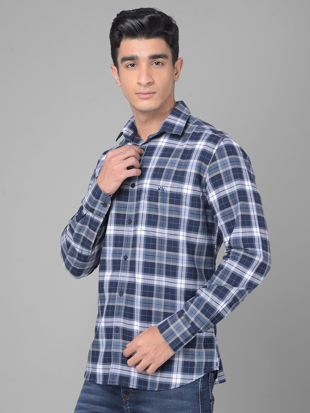 Navy Blue Checked Shirt-Men Shirts-Crimsoune Club