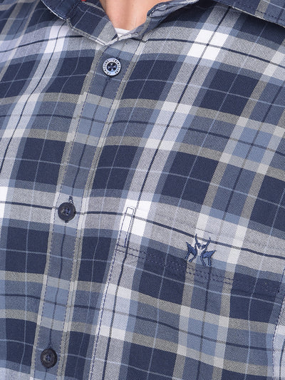 Navy Blue Checked Shirt-Men Shirts-Crimsoune Club