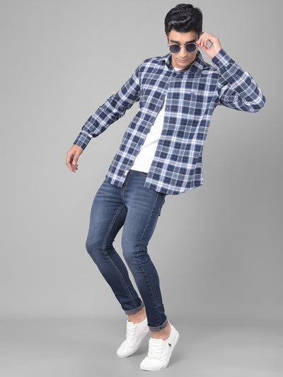 Navy Blue Checked Shirt-Men Shirts-Crimsoune Club