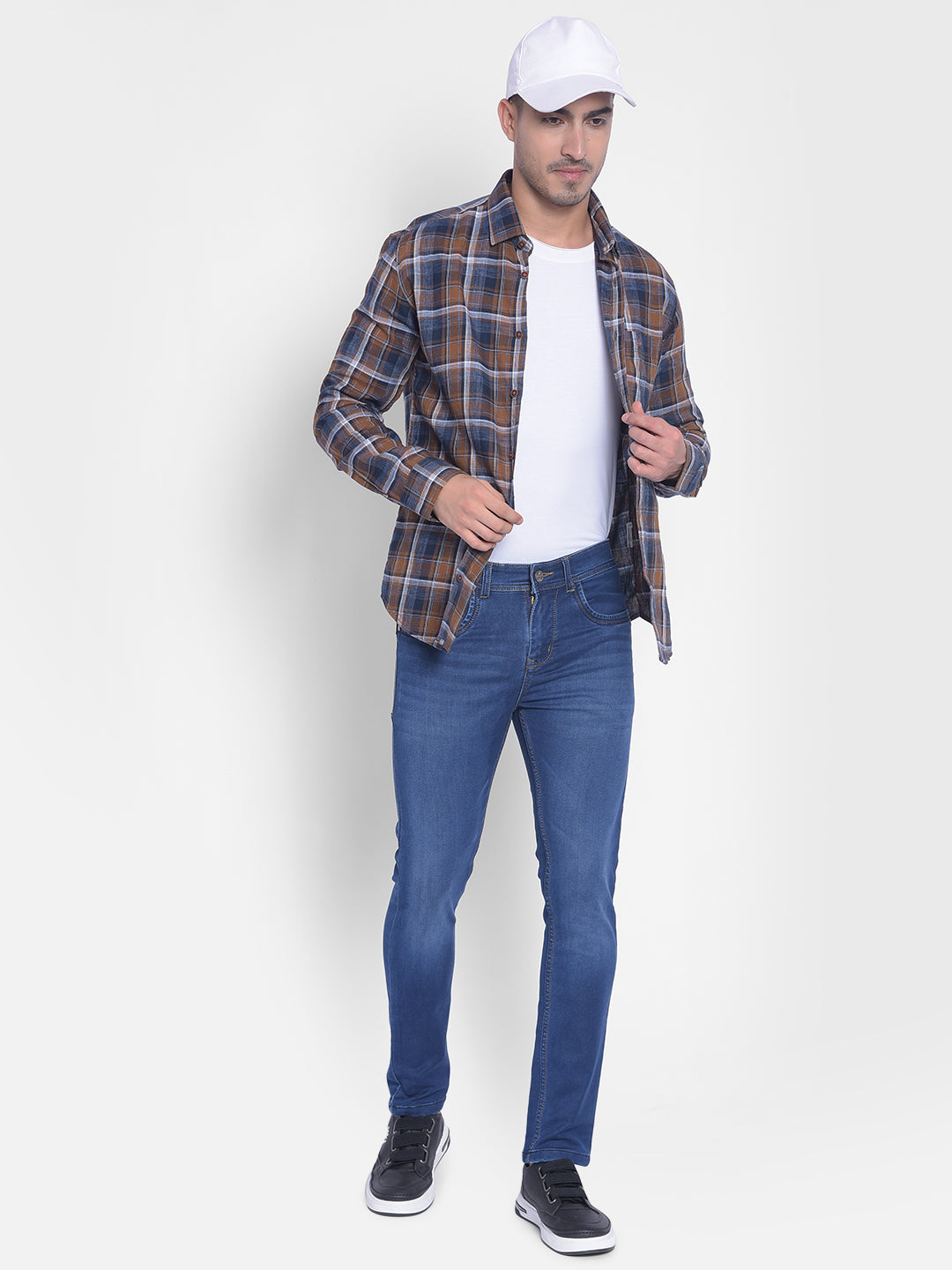 Brown Checked Shirt-Men Jeans-Crimsoune Club