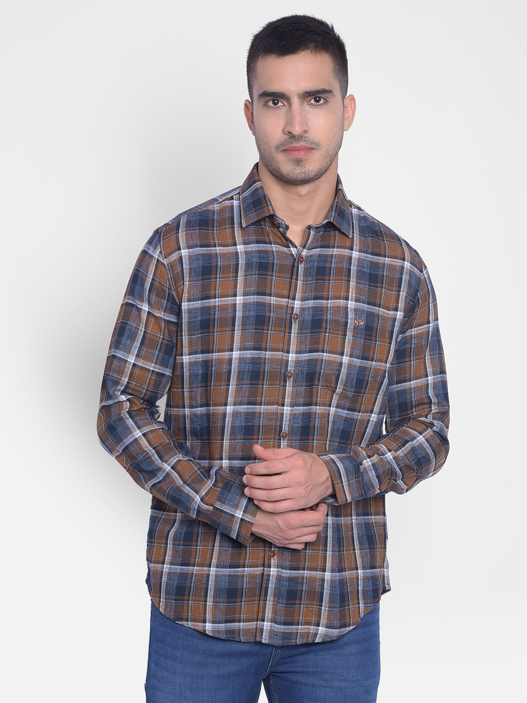 Brown Checked Shirt-Men Jeans-Crimsoune Club