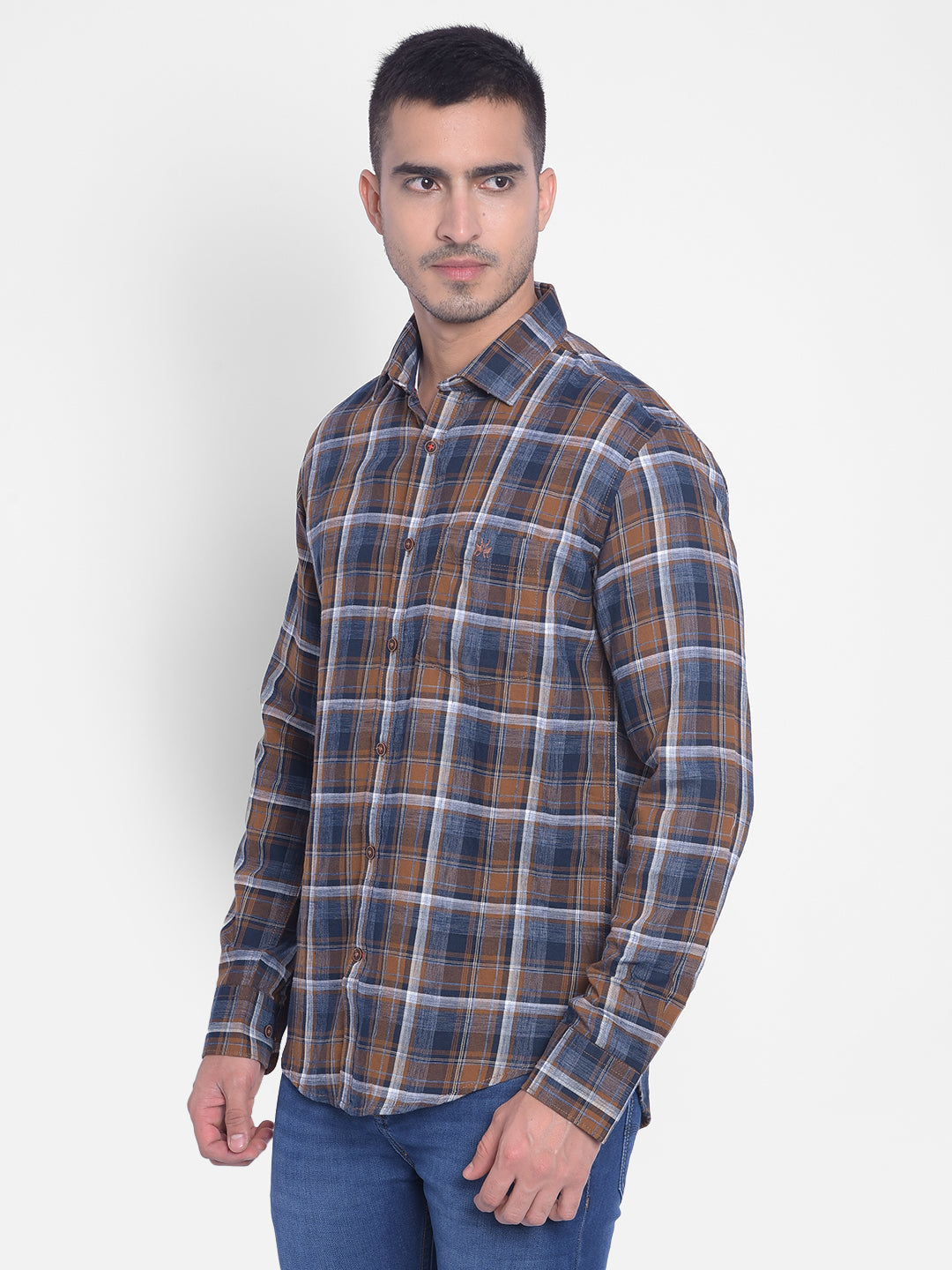 Brown Checked Shirt-Men Jeans-Crimsoune Club