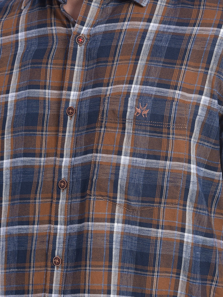 Brown Checked Shirt-Men Jeans-Crimsoune Club