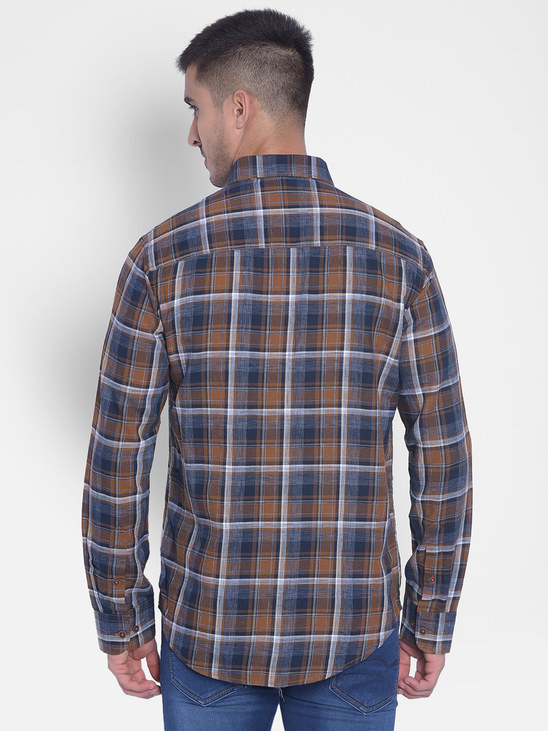 Brown Checked Shirt-Men Jeans-Crimsoune Club