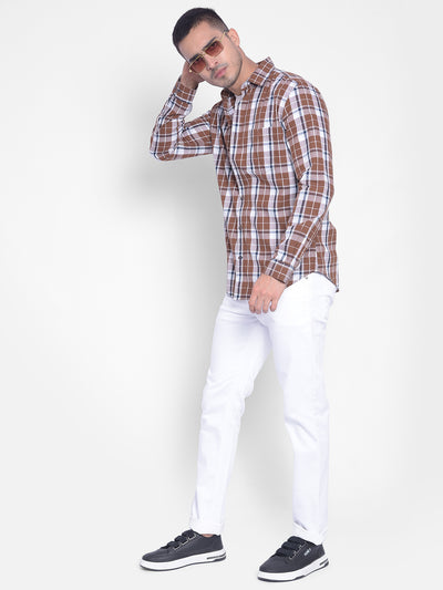 Brown Checked Shirt-Men Jeans-Crimsoune Club