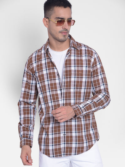 Brown Checked Shirt-Men Jeans-Crimsoune Club