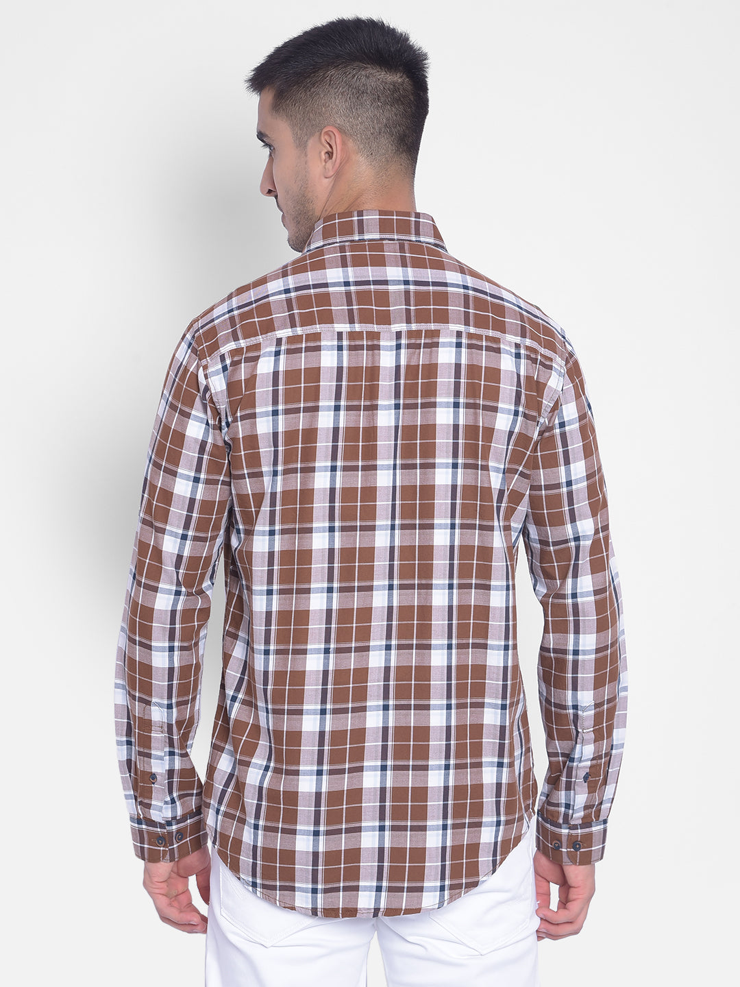 Brown Checked Shirt-Men Jeans-Crimsoune Club