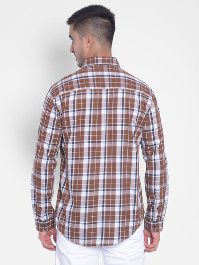 Brown Checked Shirt-Men Jeans-Crimsoune Club