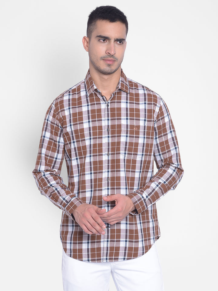 Brown Checked Shirt-Men Jeans-Crimsoune Club