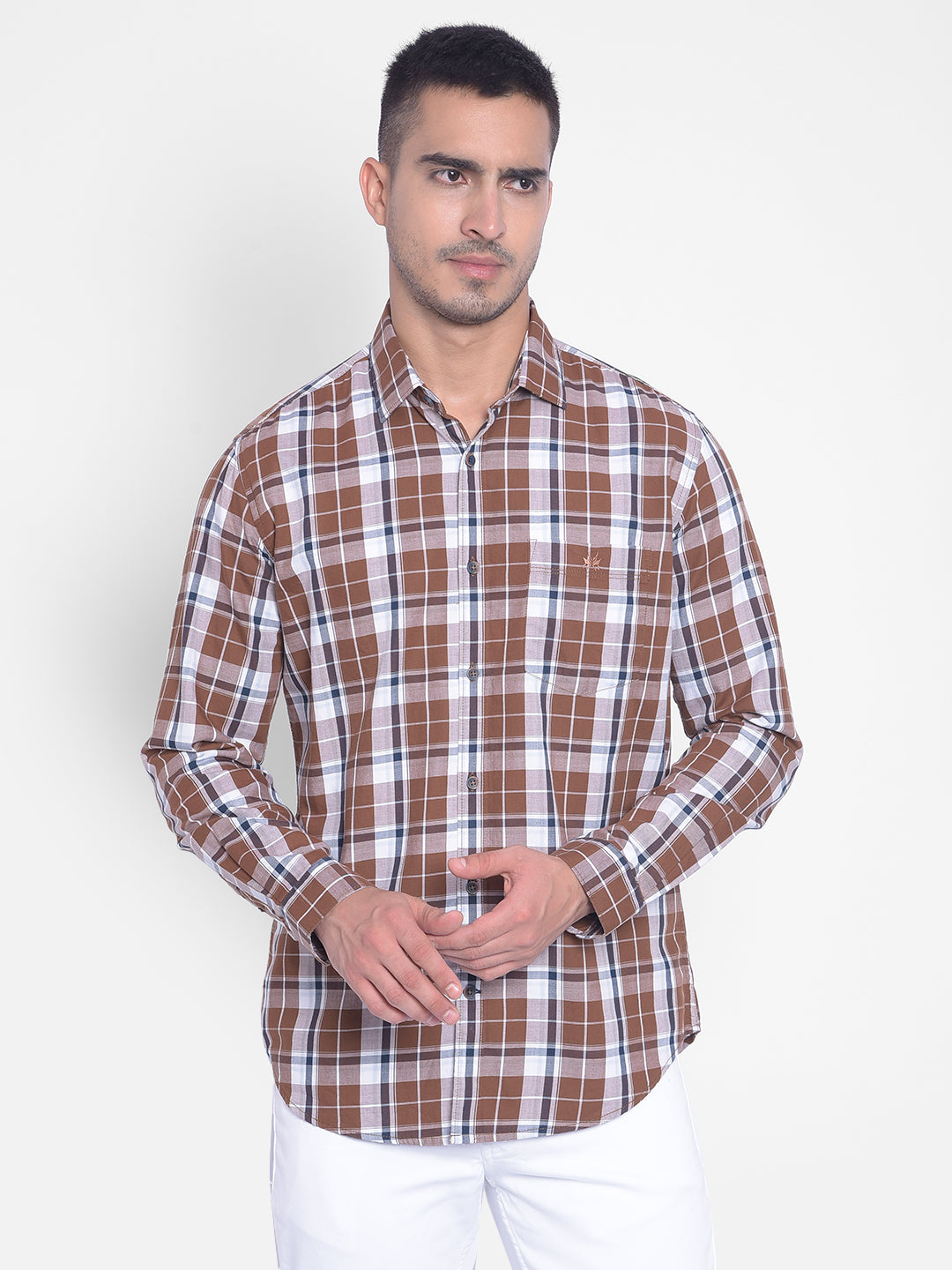 Brown Checked Shirt-Men Jeans-Crimsoune Club