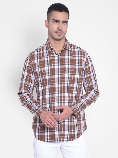 Brown Checked Shirt-Men Jeans-Crimsoune Club