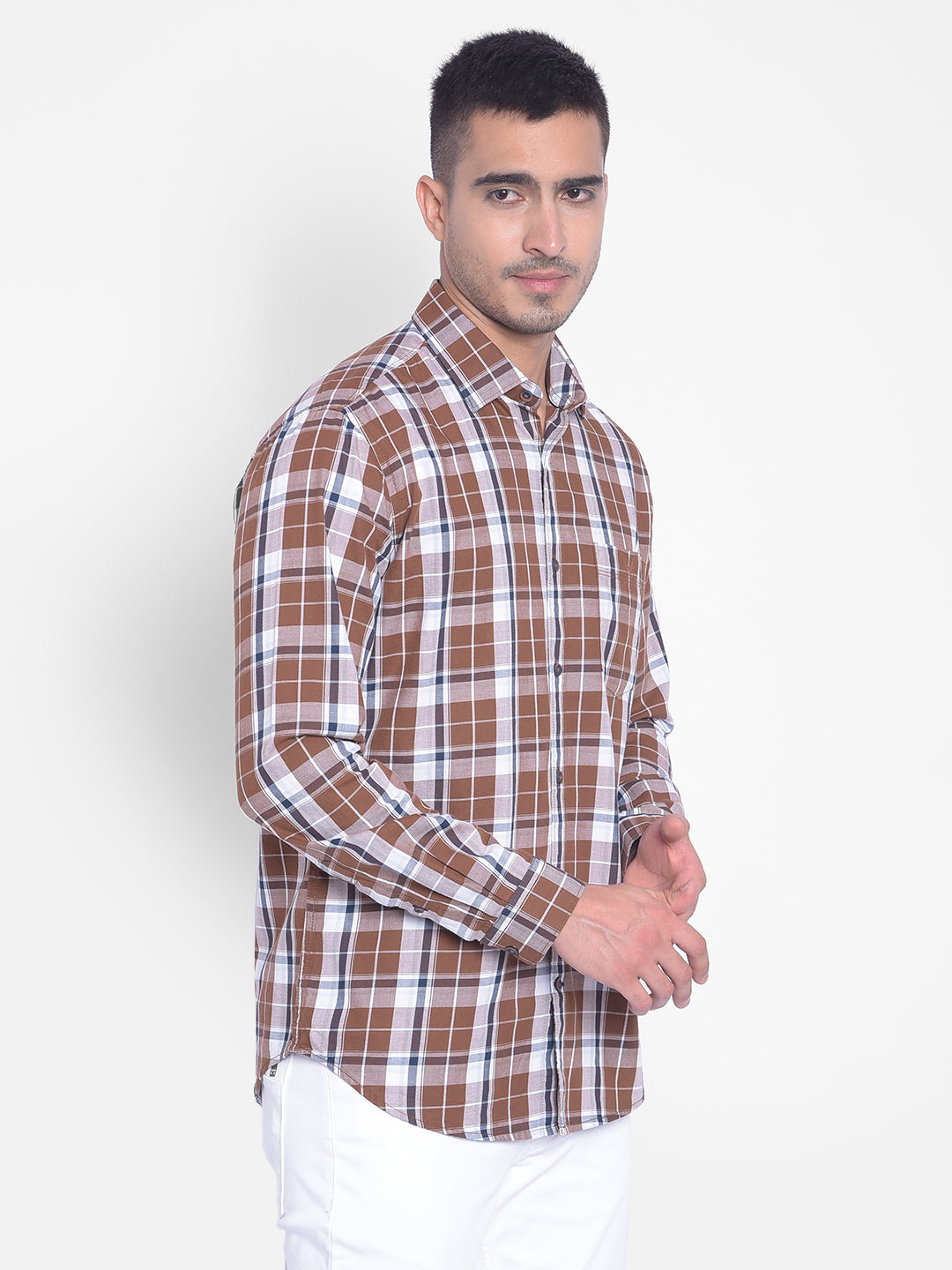 Brown Checked Shirt-Men Jeans-Crimsoune Club