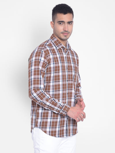 Brown Checked Shirt-Men Jeans-Crimsoune Club