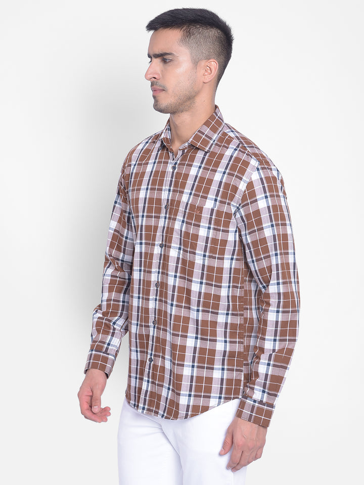 Brown Checked Shirt-Men Jeans-Crimsoune Club