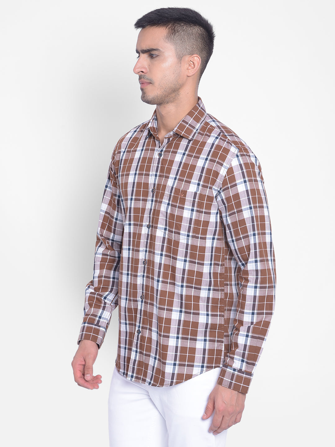 Brown Checked Shirt-Men Jeans-Crimsoune Club