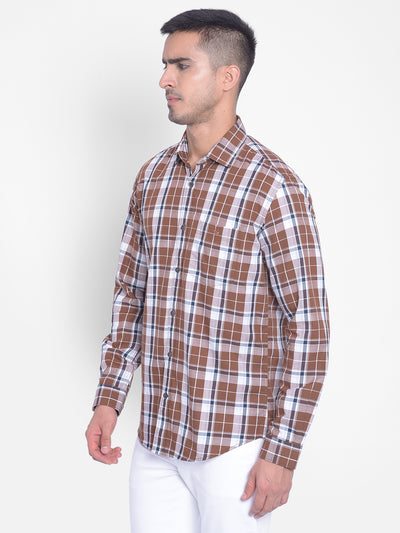 Brown Checked Shirt-Men Jeans-Crimsoune Club