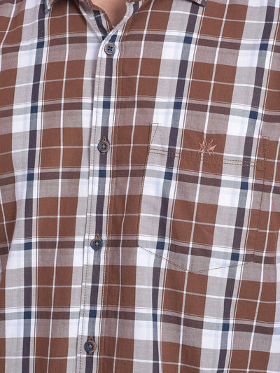Brown Checked Shirt-Men Jeans-Crimsoune Club