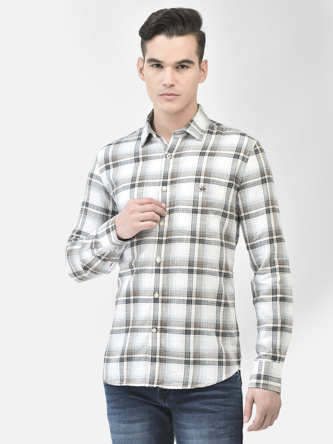 White Checked Shirt-Men Shirts-Crimsoune Club