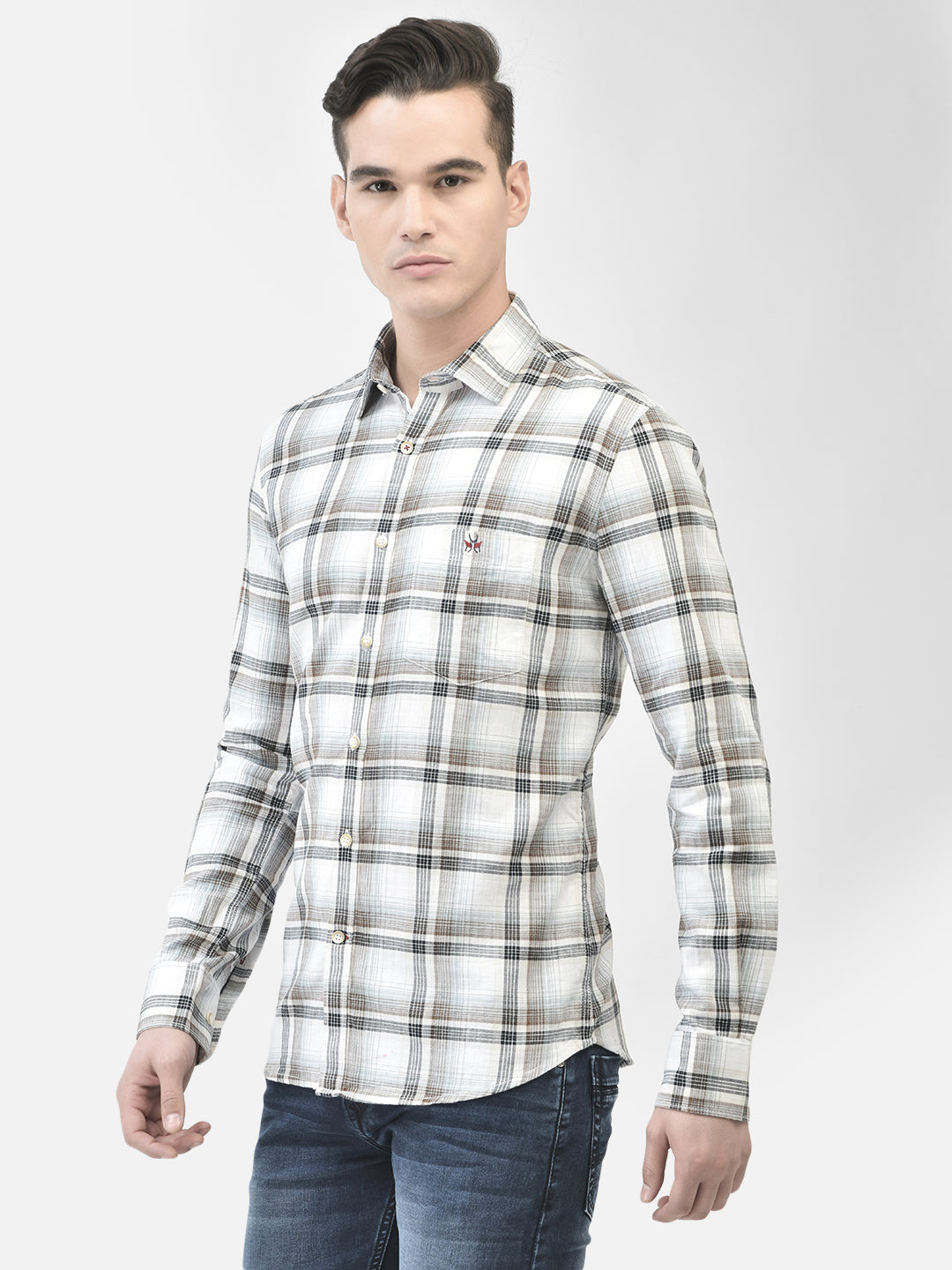 White Checked Shirt-Men Shirts-Crimsoune Club