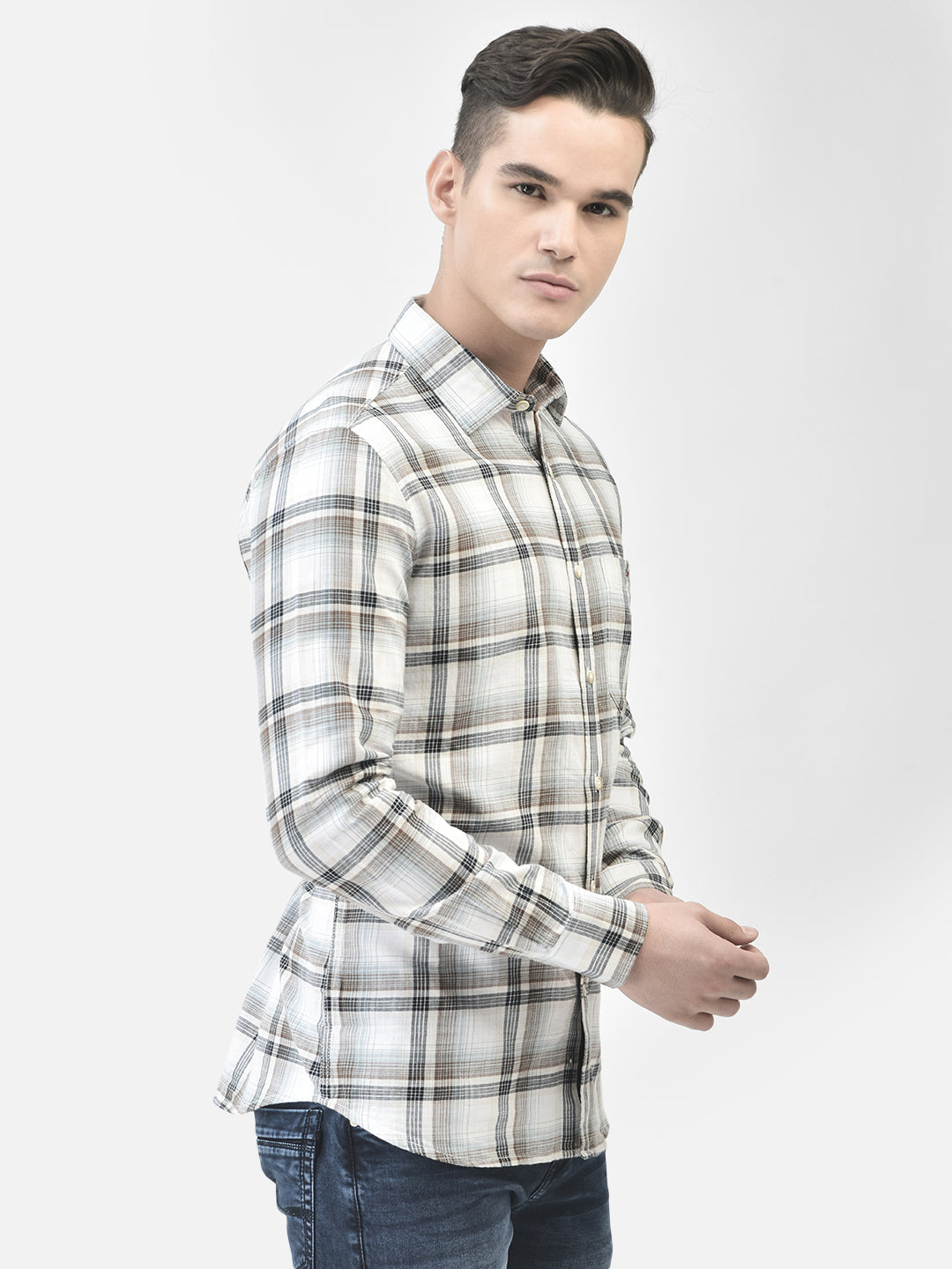 White Checked Shirt-Men Shirts-Crimsoune Club