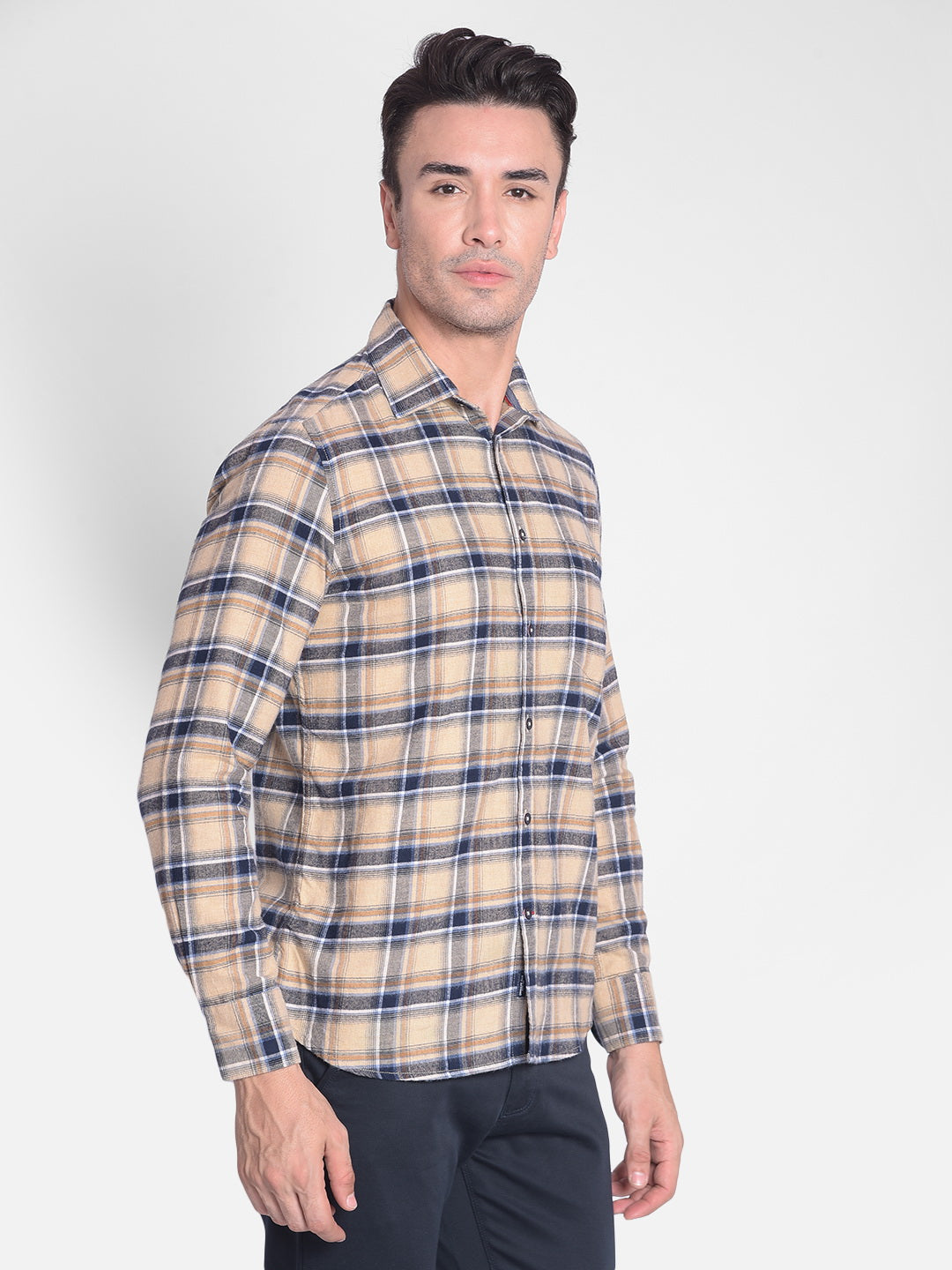 Beige Checked Shirt-Men shirts-Crimsoune Club