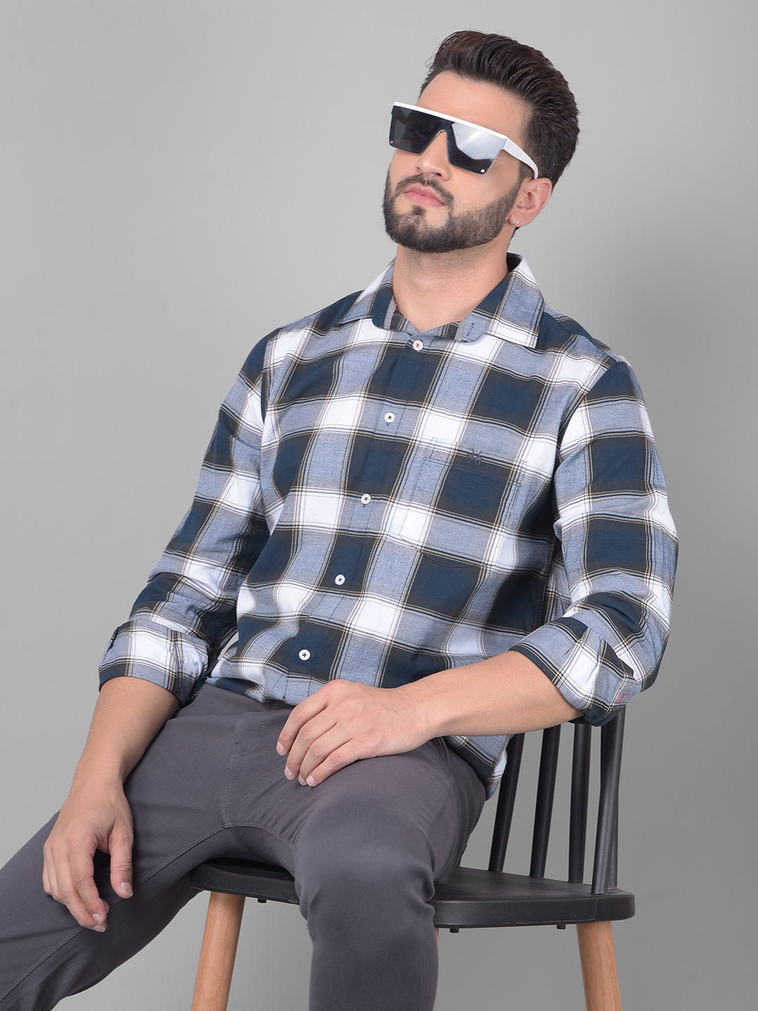 Blue Checked Shirt-Men Shirts-Crimsoune Club