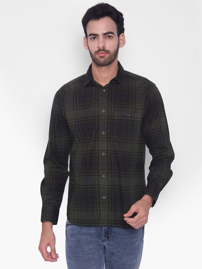 Olive Checked Shirt-Mens Shirts-Crimsoune Club