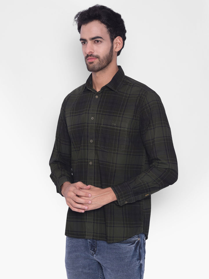 Olive Checked Shirt-Mens Shirts-Crimsoune Club