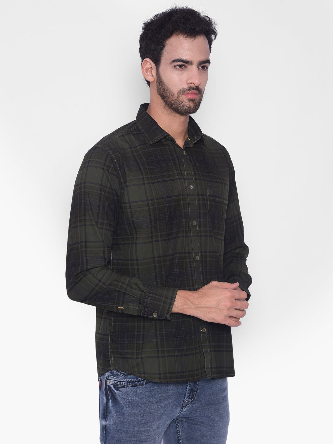 Olive Checked Shirt-Mens Shirts-Crimsoune Club