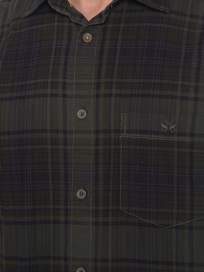 Olive Checked Shirt-Mens Shirts-Crimsoune Club