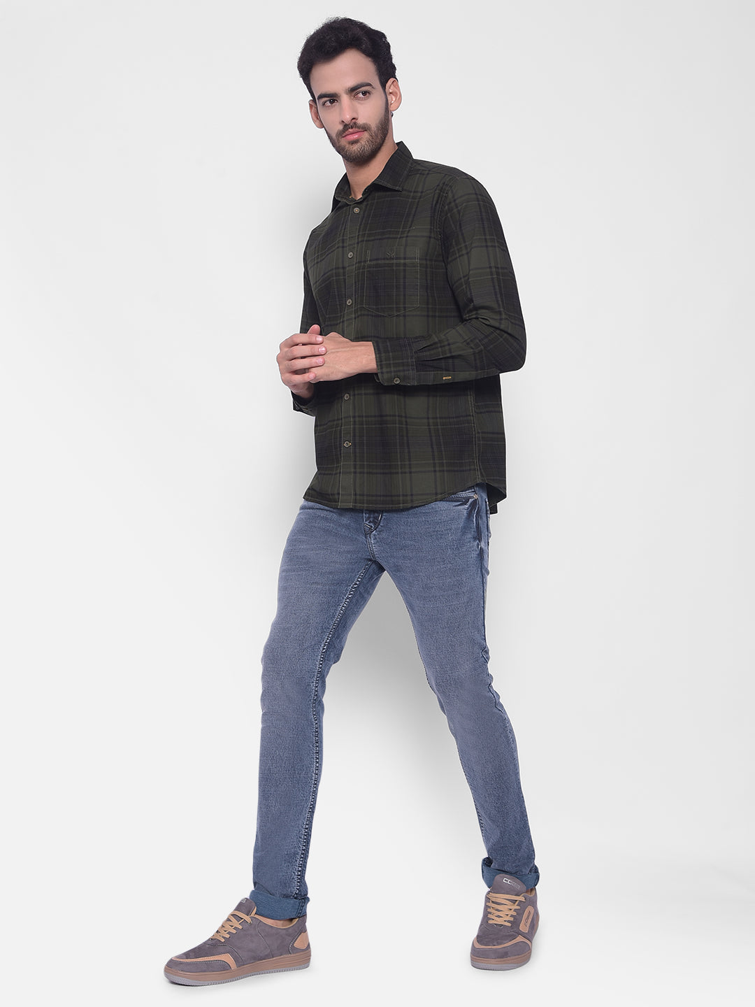 Olive Checked Shirt-Mens Shirts-Crimsoune Club