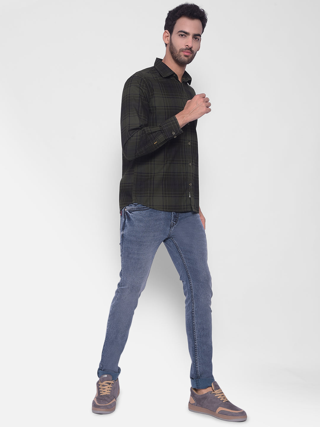 Olive Checked Shirt-Mens Shirts-Crimsoune Club