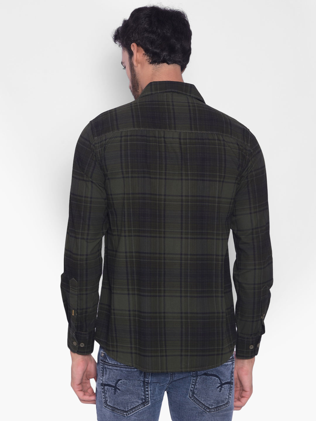 Olive Checked Shirt-Mens Shirts-Crimsoune Club