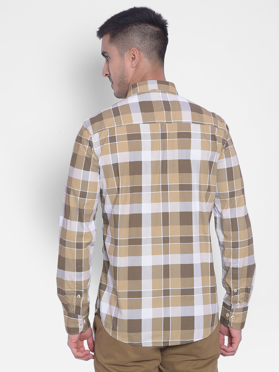 Light Brown Checked Shirt-Men Jeans-Crimsoune Club