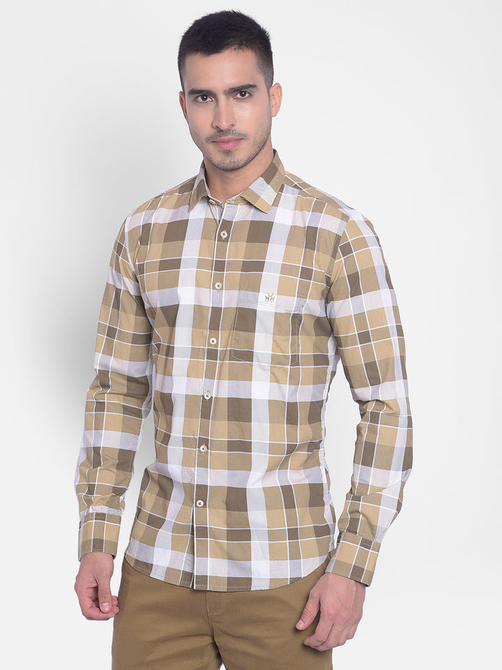 Light Brown Checked Shirt-Men Jeans-Crimsoune Club