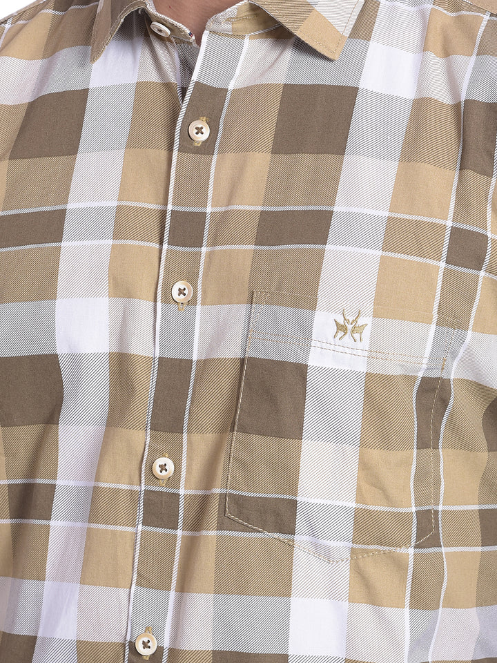 Light Brown Checked Shirt-Men Jeans-Crimsoune Club