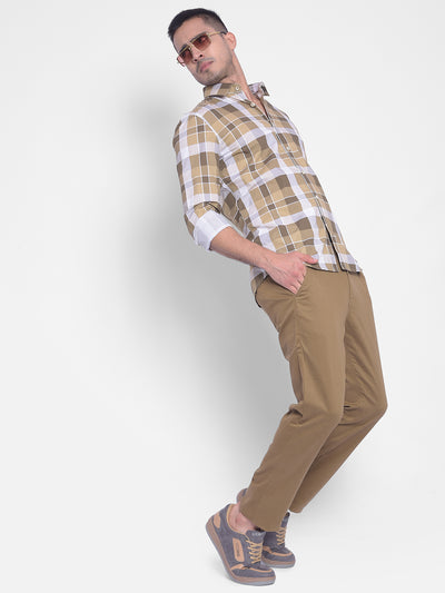 Light Brown Checked Shirt-Men Jeans-Crimsoune Club